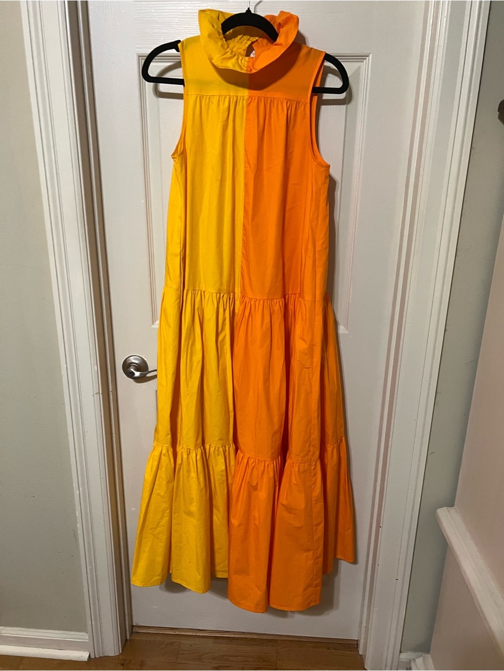 Christopher John Rogers Yellow & Orange Colorblock Tiered Dress